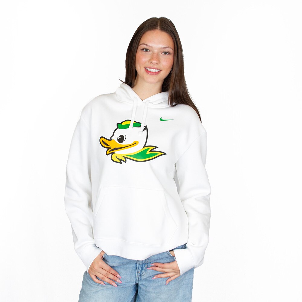 Fighting Duck, Nike, White, Full Zip, Cotton Blend, Women, Alternate logo, Mascot, Fleece, Sweatshirt, Hoodie, 983089